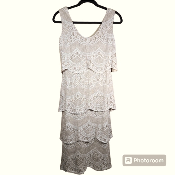 Damianou Tiered Metallic Threaded Champagne Dress Size XSmall - Picture 1 of 7